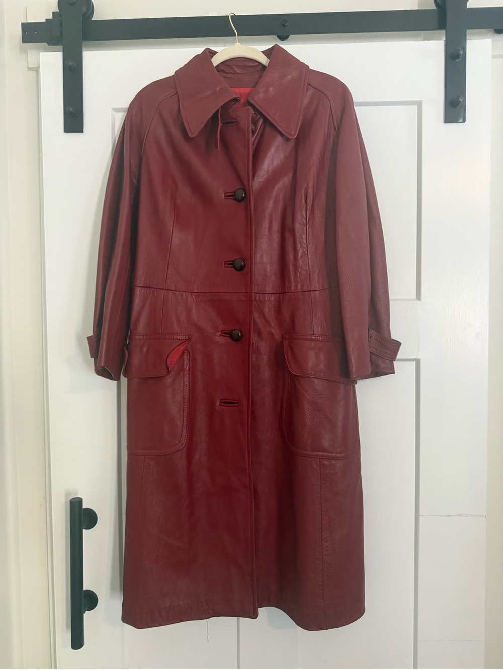 VTG Burgundy Leather Button-Front Coat GUC 1441